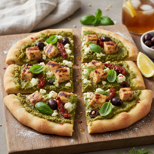 Mediterranean Pesto Chicken Flatbread recipe