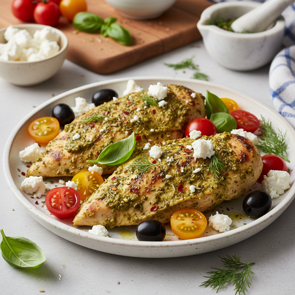 Mediterranean Pesto Chicken with Feta and Herbs recipe