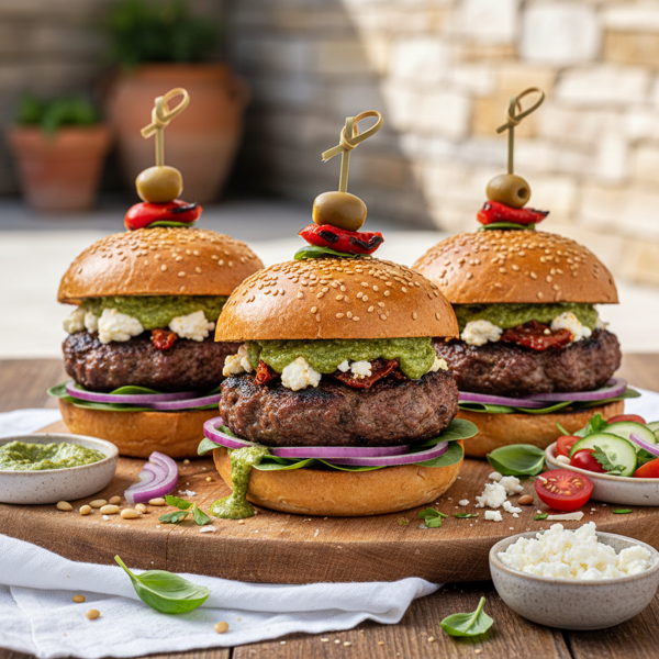 Mediterranean Pesto Feta Burgers recipe