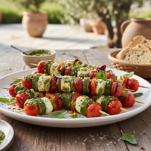 Mediterranean Pesto Salad Kebabs recipe