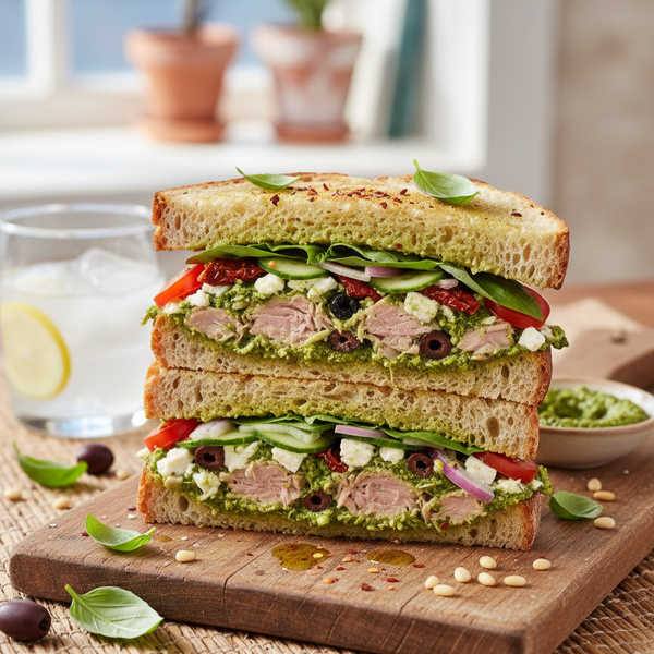 Mediterranean Pesto Tuna Salad Sandwich recipe