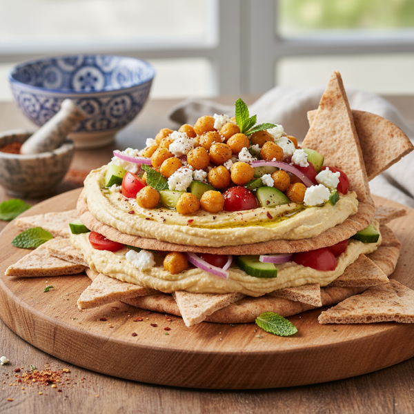 Mediterranean Pita Dip Stack with Chickpeas and Feta recipe