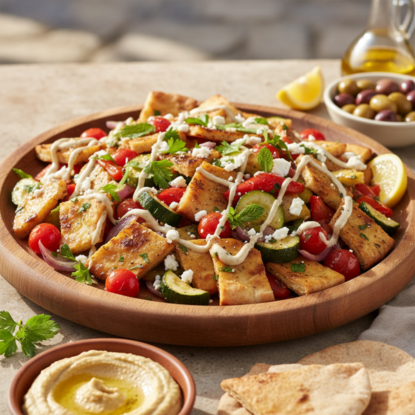 Mediterranean Pita Salad with Roasted Veggies recipe