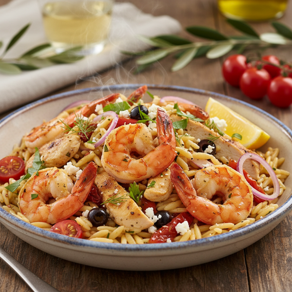 Mediterranean Prawn & Chicken Orzo Delight recipe