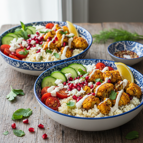 Mediterranean Quinoa Bowls with Spiced Turmeric Cauliflower recipe