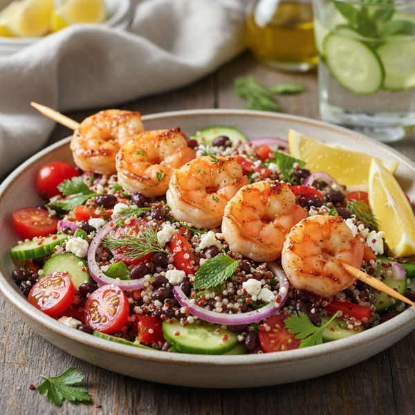 Mediterranean Quinoa Salad with Shrimp and Black Beans recipe