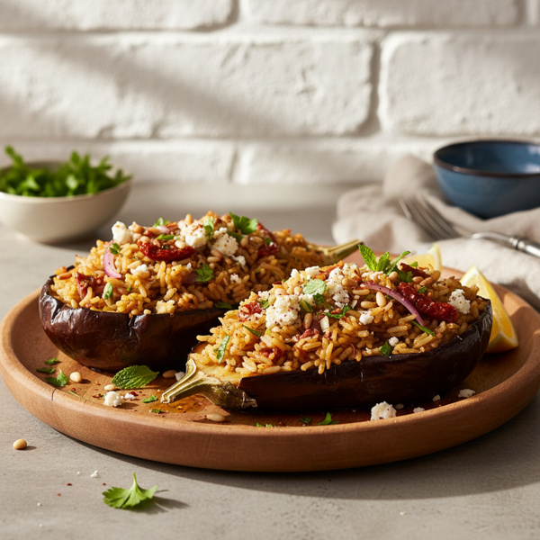 Mediterranean Rice-Stuffed Eggplant recipe