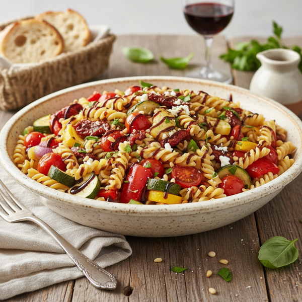 Mediterranean Roast Vegetable Pasta with Balsamic Glaze recipe