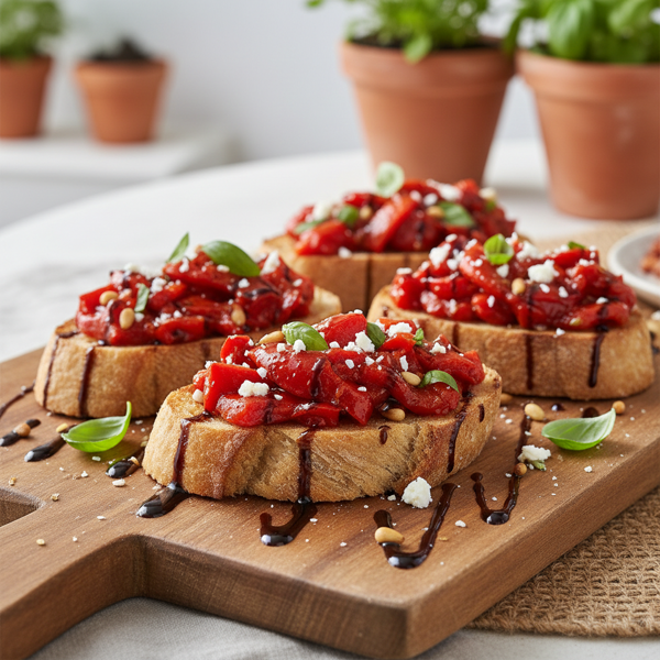 Mediterranean Roasted Red Pepper Bruschetta recipe