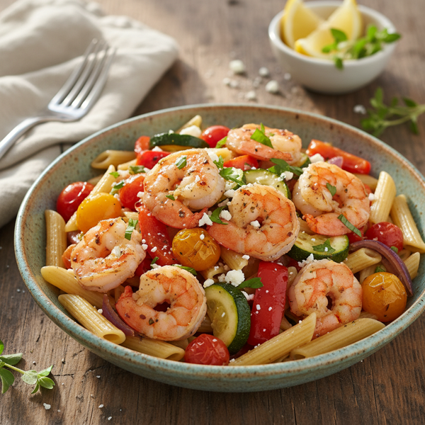 Mediterranean Roasted Shrimp and Vegetable Penne recipe