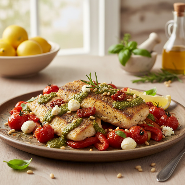 Mediterranean Roasted Tilapia with Tomato-Pesto Infusion recipe