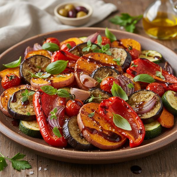 Mediterranean Roasted Vegetable Medley with Hot Balsamic Dressing recipe
