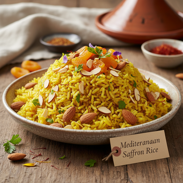 Mediterranean Saffron Rice with Almonds and Apricots recipe