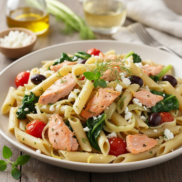 Mediterranean Salmon Penne with Fennel and Swiss Chard recipe