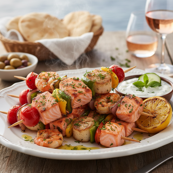 Mediterranean Salmon and Seafood Skewers recipe