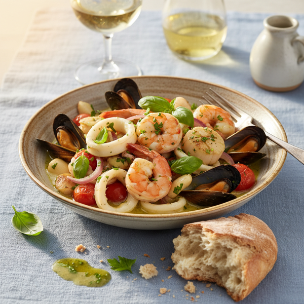 Mediterranean Seafood Medley in Basil Wine Sauce recipe