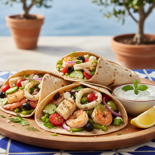 Mediterranean Seafood Salad Wraps recipe