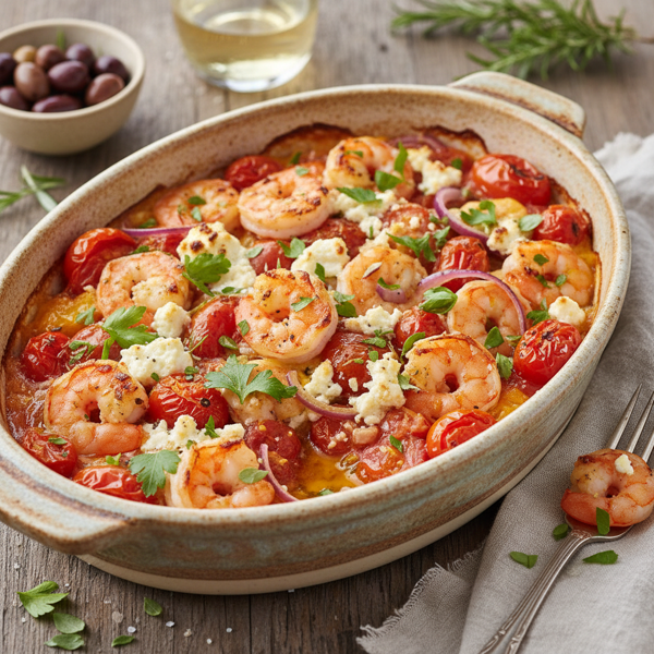 Mediterranean Shrimp Bake with Feta and Tomato recipe