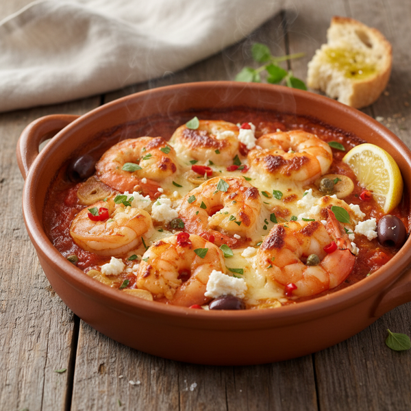 Mediterranean Shrimp Sahanaki with Feta and Kasseri recipe