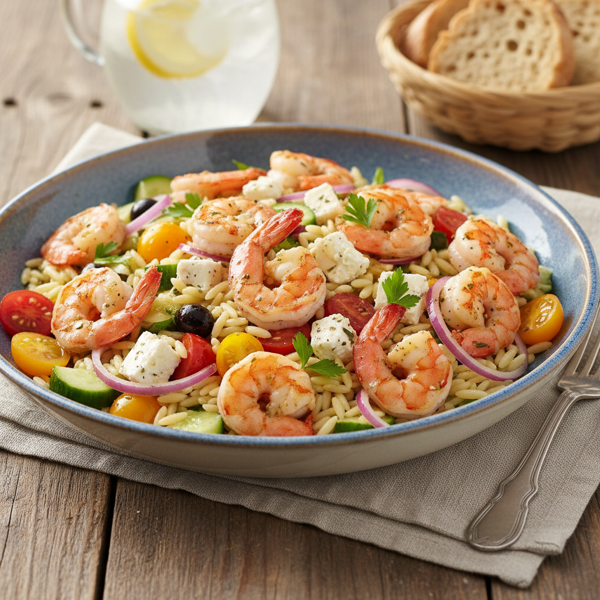 Mediterranean Shrimp and Feta Orzo Salad recipe