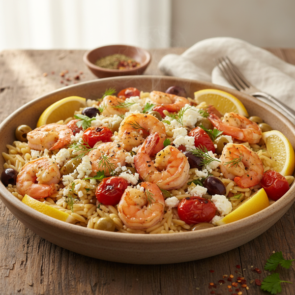 Mediterranean Shrimp with Feta and Orzo recipe