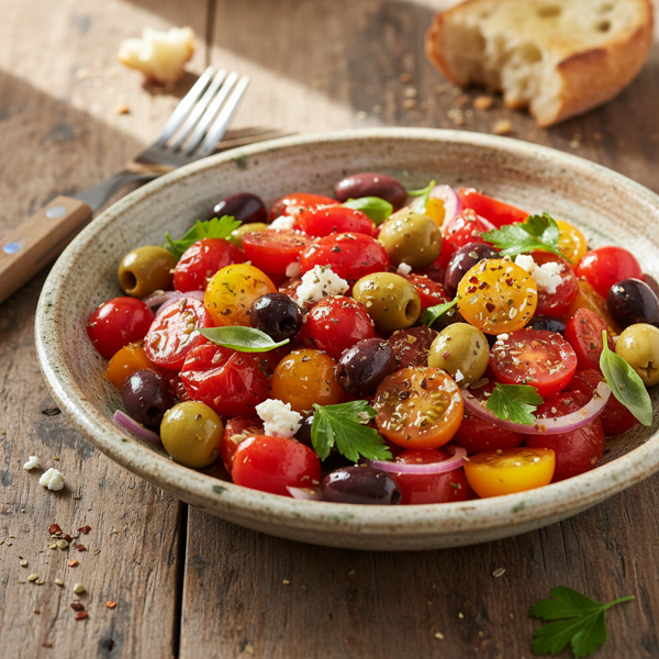 Mediterranean Smashed Tomato & Olive Salad recipe