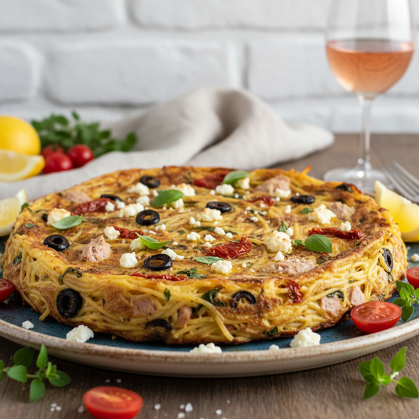 Mediterranean Spaghetti Tuna Frittata recipe