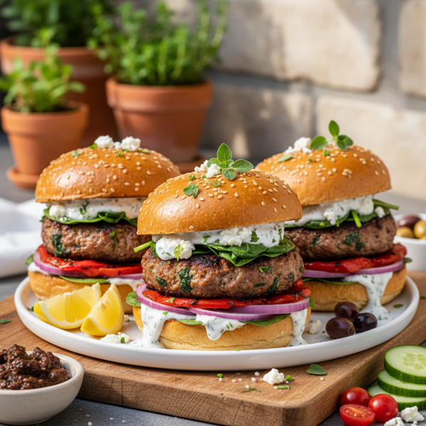 Mediterranean Spinach Feta Lamb Burgers recipe