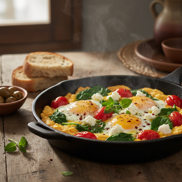 Mediterranean Spinach & Tomato Scramble with Feta recipe