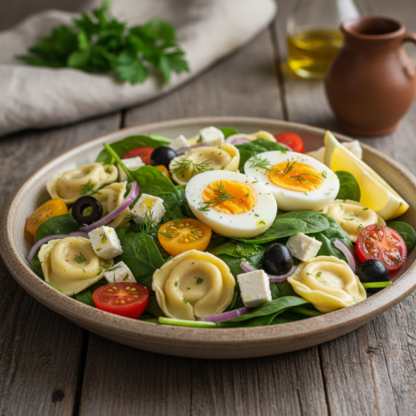 Mediterranean Spinach and Tortellini Salad with Egg recipe