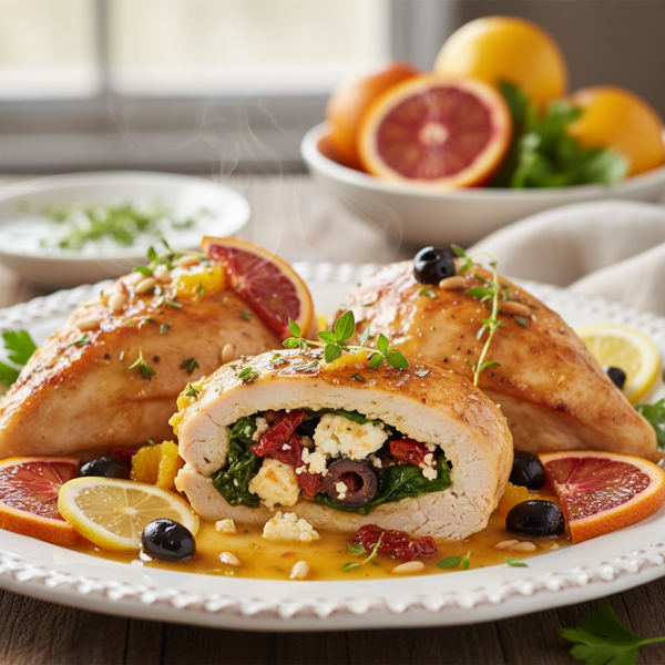Mediterranean Stuffed Chicken Breasts with Citrus Sauce recipe