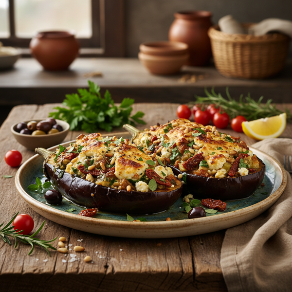 Mediterranean Stuffed Eggplant with Feta and Herbs recipe