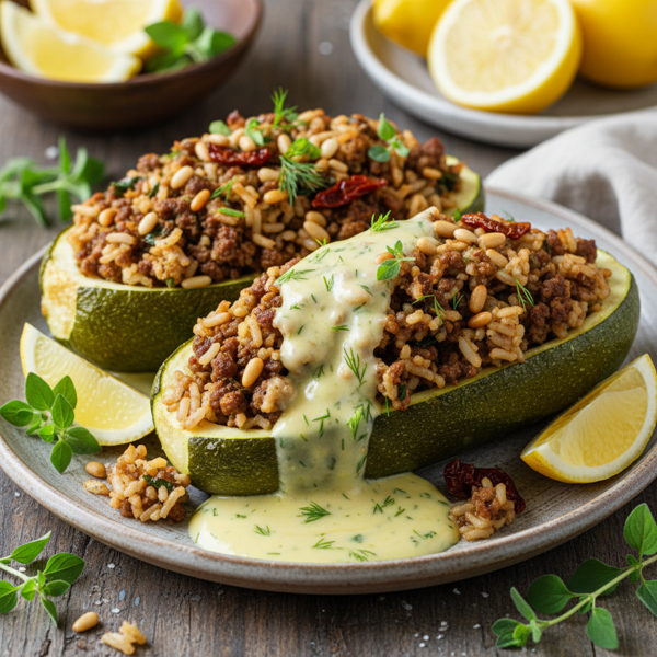 Mediterranean Stuffed Zucchini with Avgolemono Sauce recipe