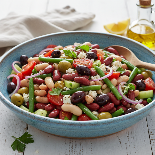 Mediterranean Three-Bean Salad with Olive Medley recipe