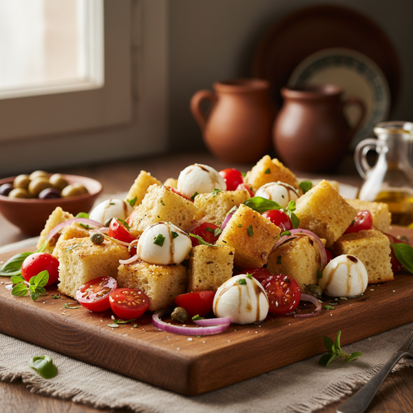 Mediterranean Tomato Mozzarella Focaccia Salad recipe