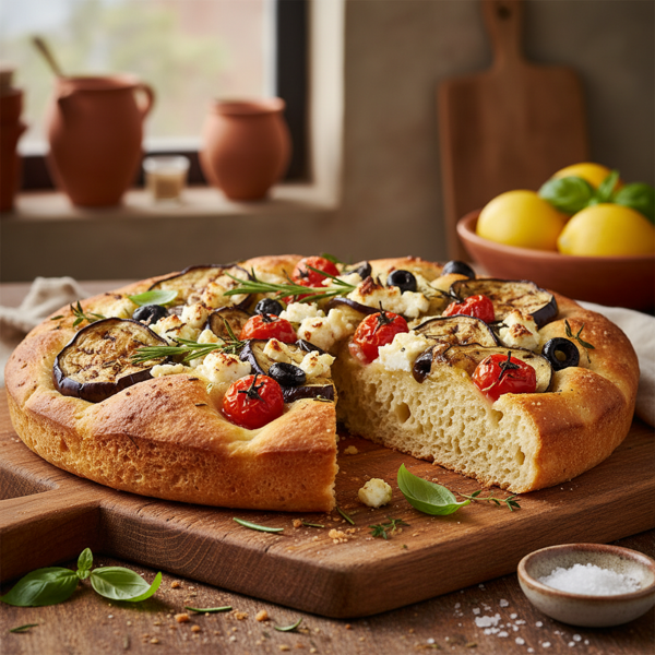 Mediterranean Tomato & Eggplant Focaccia recipe