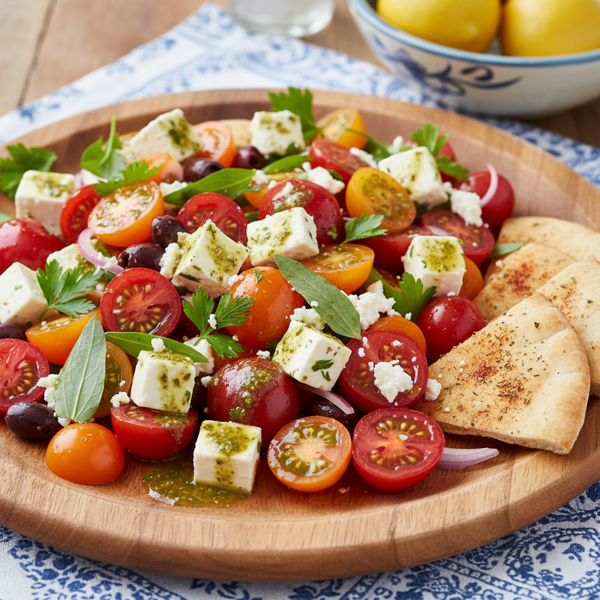 Mediterranean Tomato and Feta Salad with Tarragon-Garlic Dressing recipe