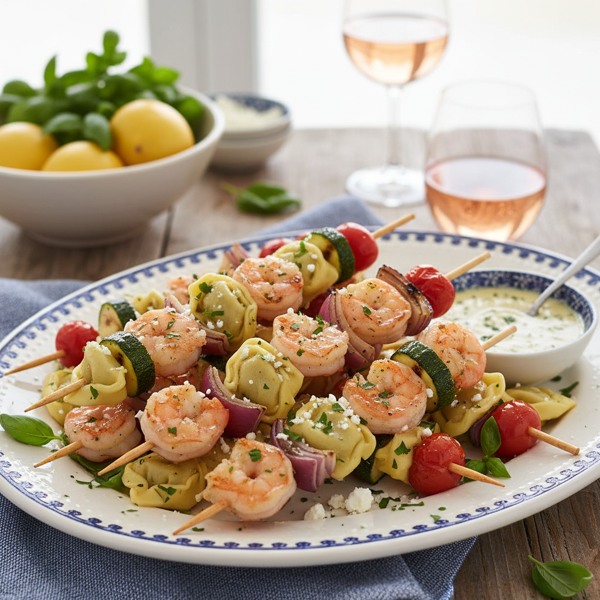Mediterranean Tortellini Shrimp Skewers recipe