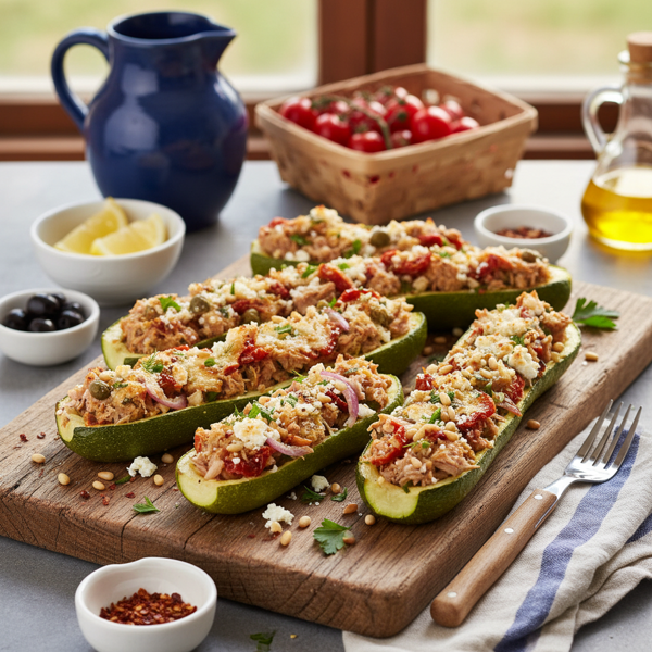 Mediterranean Tuna-Stuffed Zucchini Boats recipe