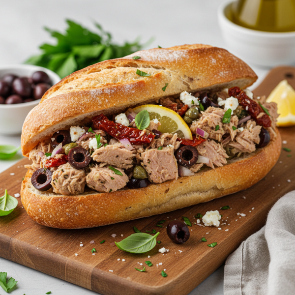 Mediterranean Tuna Baguette Delight recipe