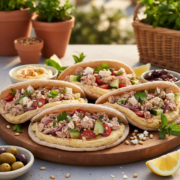 Mediterranean Tuna Salad Pitas with Hummus recipe