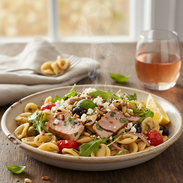 Mediterranean Tuna & Arugula Pasta Delight recipe
