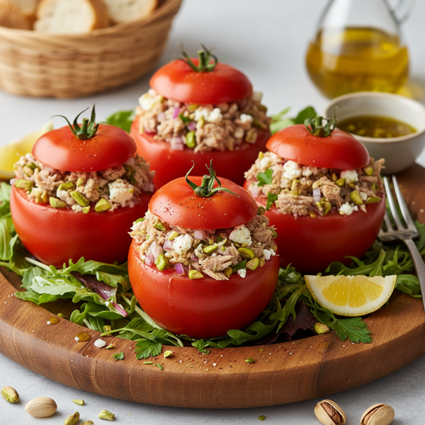 Mediterranean Tuna & Pistachio Stuffed Tomatoes recipe