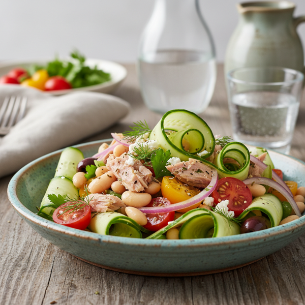 Mediterranean Tuna and Cannellini Bean Salad with Spiralized Cucumber recipe
