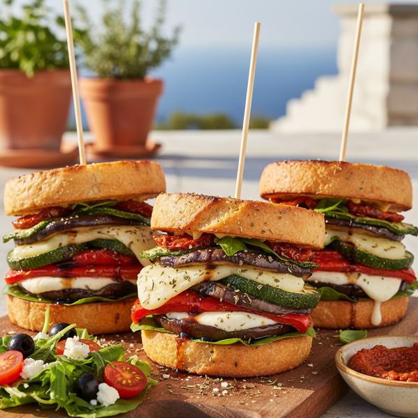 Mediterranean Vegetable Parmesan Stacked Sandwiches recipe