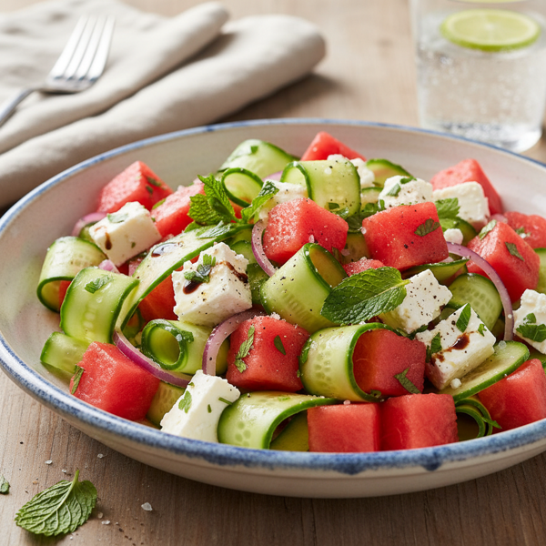 Mediterranean Watermelon and Cucumber Salad with Feta recipe