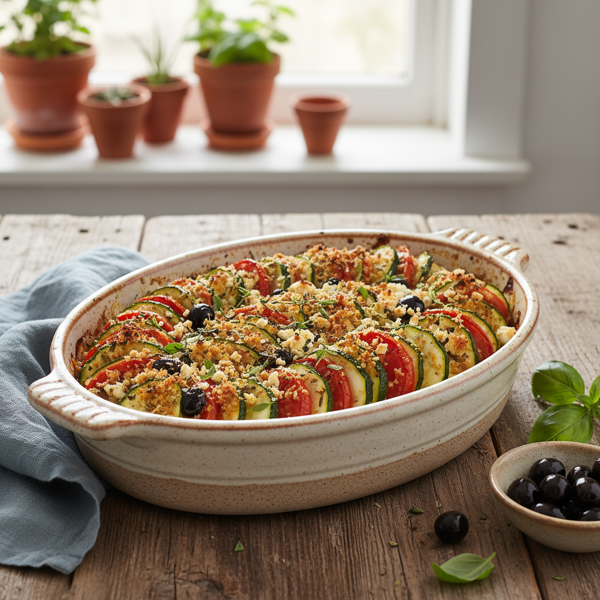 Mediterranean Zucchini, Tomato & Olive Gratin recipe