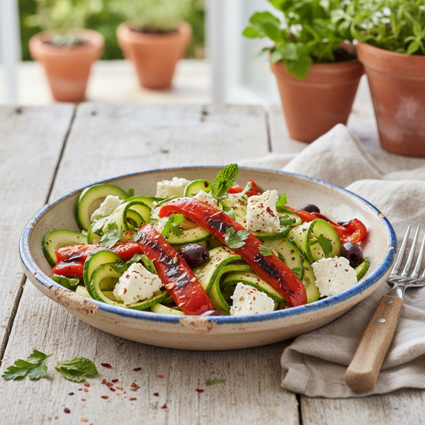 Mediterranean Zucchini and Roasted Red Pepper Salad recipe