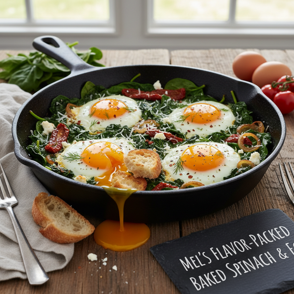 Mel's Flavor-Packed Baked Spinach & Eggs recipe