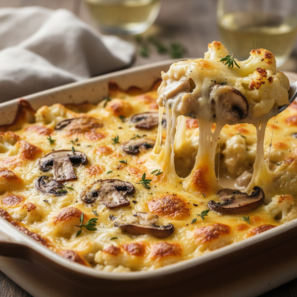 Melted Cheesy Cauliflower and Mushroom Bake recipe